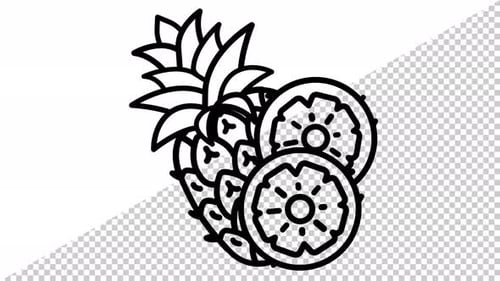 Summer Line Pineapple Icon Looping Animation with Transparent Background