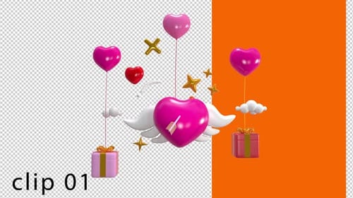 Animated 3D Romantic Hearts and Gifts for Celebrations