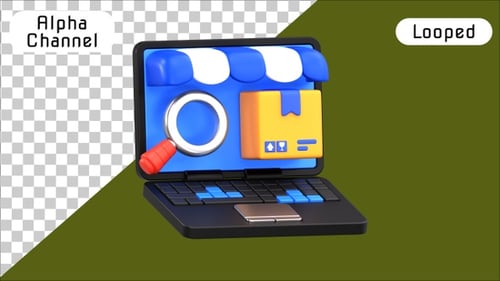 Online Shopping Laptop Animation with Search and Delivery Box