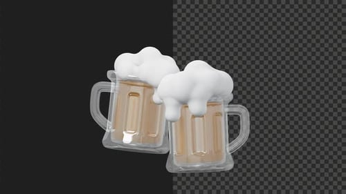 4K 3D Cartoon-Bierbecher, klirrendes Animationsfest