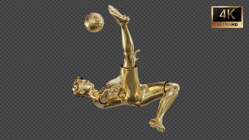 3D Golden Soccer Player Bicycle Kick Animation