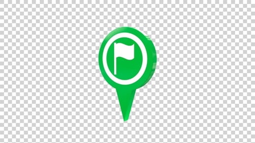 Animated Green 3D Map Location Pin with Flag Icon