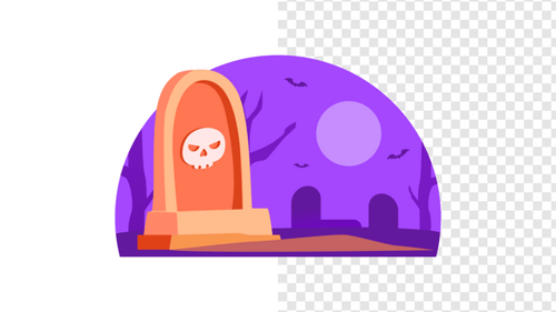 Animated Flat Design Halloween Tombstone Scene