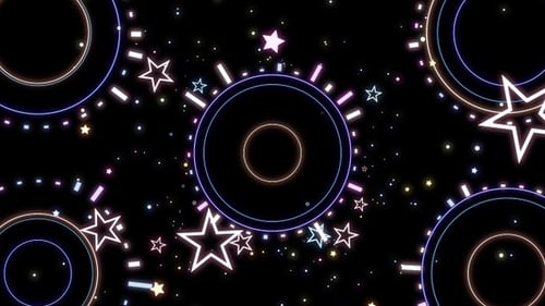 Animated Glowing Neon Stars and Circles Abstract Background