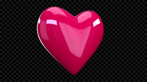 Glossy Pink 3D Heart Rotating Animation with Alpha Channel