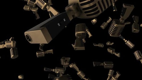 Seamless Loop of Falling Golden Vintage Microphones