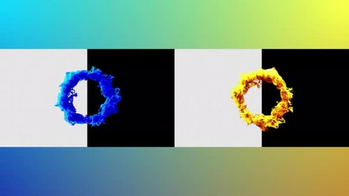 Pack of Loopable Blue and Yellow Flame Rings on Transparent Backgrounds