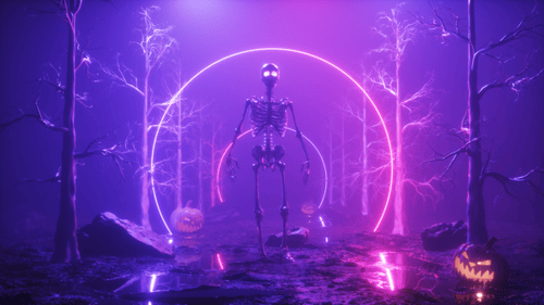 Skeleton Walking In A Foggy Forest Halloween Background Loop