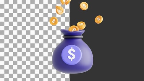 Animación 3D del clásico saco de un dólar por una riqueza simbólica | Alpha Channel