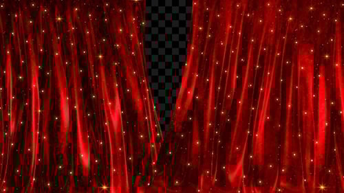 Elegant Red Stage Curtain Reveal with Twinkling Golden Sparkles