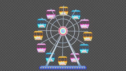 Amusement Park Ferris Wheel Animation with Colorful Gondolas