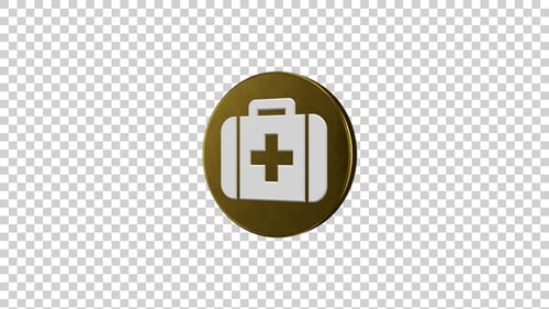 3D Gold Medical First Aid Kit Icon Rotating Loop