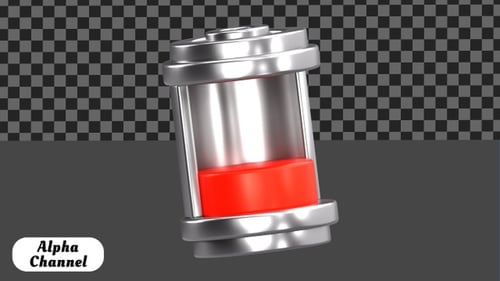 Battery Low Power Indicator 3D Animation | Alpha Channel