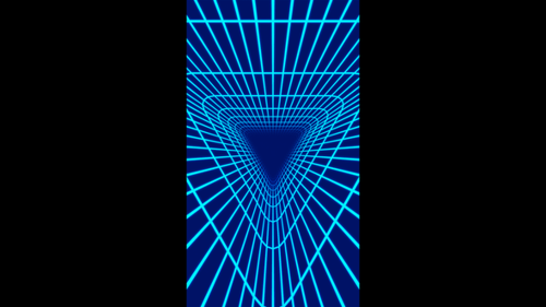 Vídeo vertical retrô azul retrô, wireframe, triângulo, túnel, animação