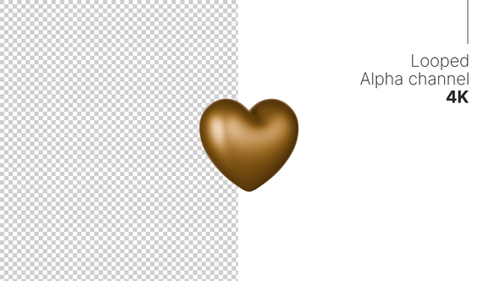 Gold 3D Heart Rotation Loop Seamless Animation 4K