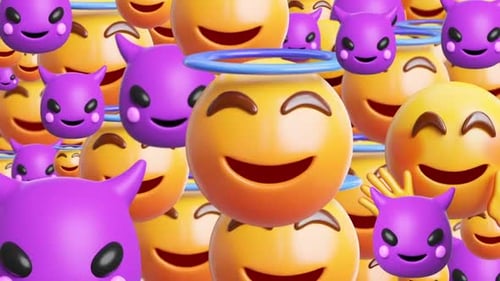 Angel or evil naughty or nice emoji transition with premultiplied alpha channel