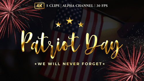 Patriot Day Animated Text Collection with Metallic Finish