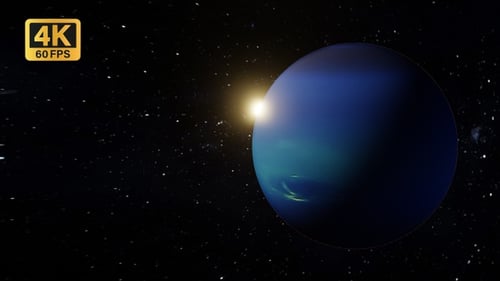 Realistic Blue Planet Rotating in Space with Bright Star