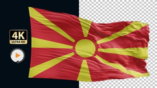 North Macedonia Flag Waving Realistic 3D Animation