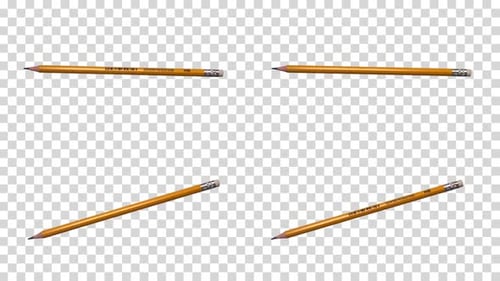 Four Realistic Pencils Rotating on Transparent Background