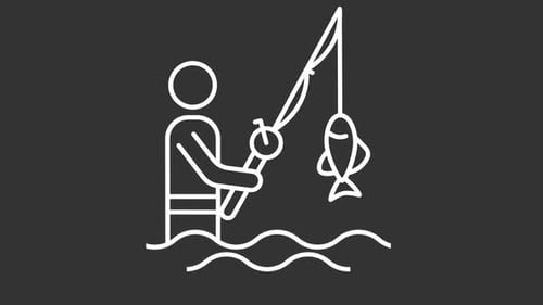 Animated Line Art Icon of a Person Fishing