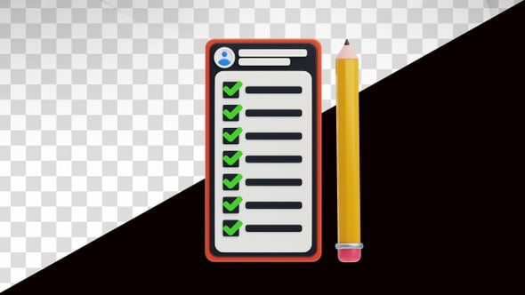 3D Checklist Animation Showing Task Completion with Pencil, Elements ...