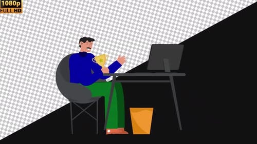 Man Achieved Goal Successfully 2D | Character Animation | Alpha channel