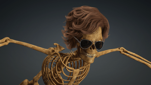 Playful 3D Skeleton Character with Wig and Sunglasses Animation