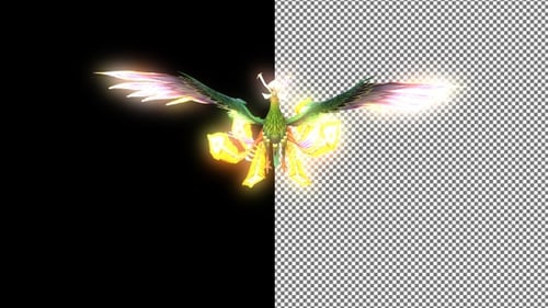 Phoenix Bird fliegt über die Kamera, Alpha Channel