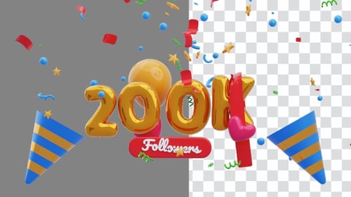 3D Animation of Thanks Followers 200K | Alpha Channel