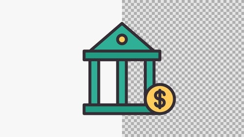 Flat Design Animated Bank Icon with Dollar Shimmer