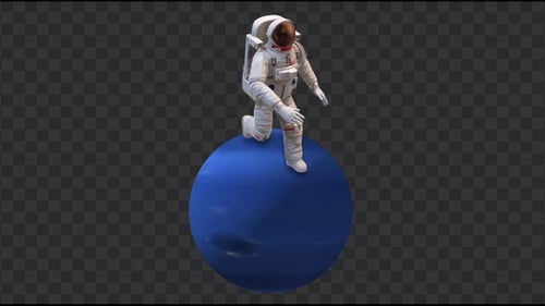Running Astronaut in Neptune Surface, Loop + Alpha Channel