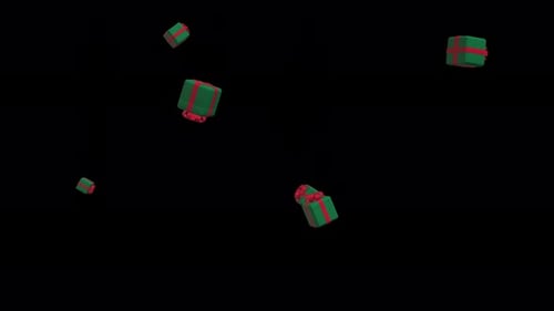 Green gift boxes falling and floating on transparent background