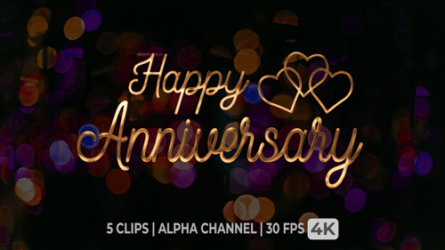 Elegant Cursive Happy Anniversary Title Animation with Hearts