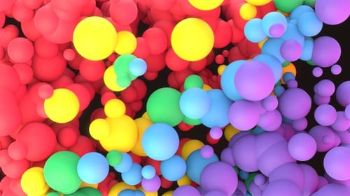 Abstract Swirl of Colorful 3D Spheres in Fluid Motion
