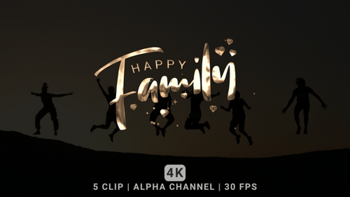 Happy Family Text Reveal with Golden Calligraphy and Hearts