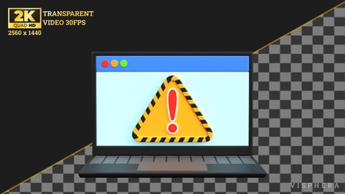 Animated 3D Laptop with Warning Alert Sign
