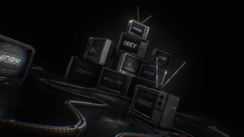 Dystopian Glitch Retro TV Stack Animation