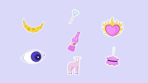Cute symbols and dreamy objects sticker pack animation