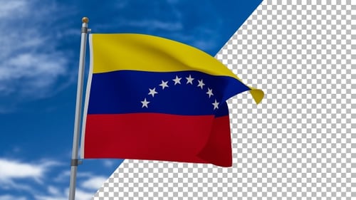 Waving Flag of Venezuela with Alpha Channel and Sky Background