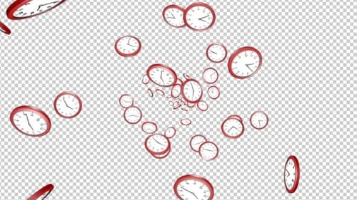 Fallende 3D-Uhren auf dem Alphakanal, Loop