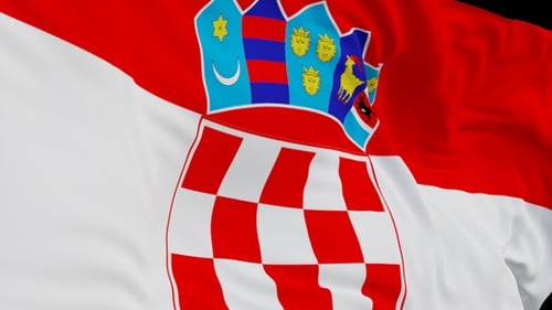 The Croatia flag with alpha channel waving in the wind in slow motion