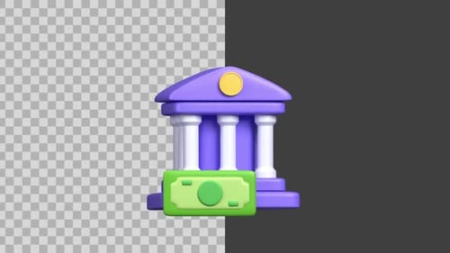 3D Animated Bank Building and Money Icon Loop