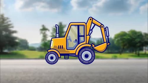 Cartoon Backhoe Excavator Digging Animation with Alpha Channel