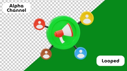 Affiliate Marketing Network, 3D Megaphone with User Profiles | Alpha Channel