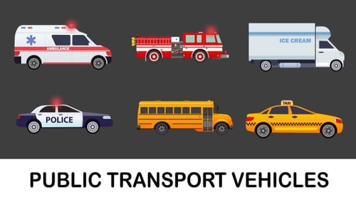Animated Flat Design Public Transport Vehicles Collection