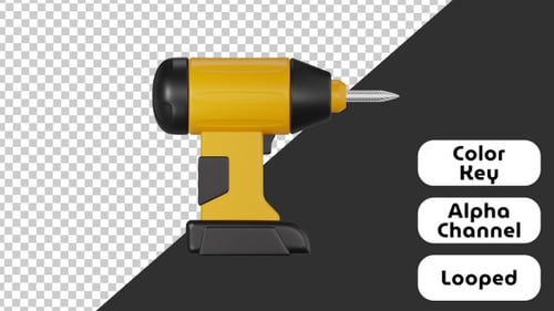 3D Animated Power Drill Rotating on Black Background