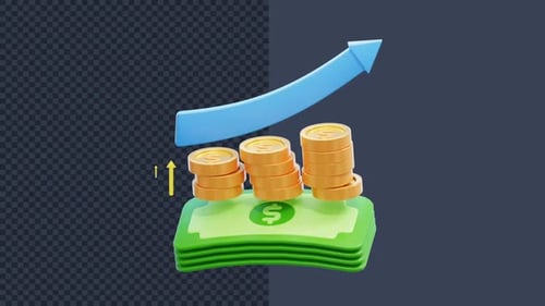 3D Money Stacks and Upward Arrow Financial Growth Animation