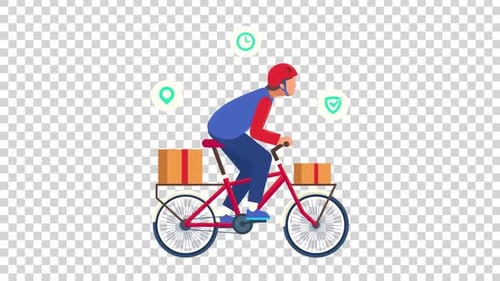 Flat Design Delivery Person on Bicycle Animation