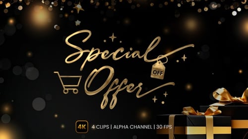 Golden Sparkling Special Offer Text Reveal with Shopping Icons